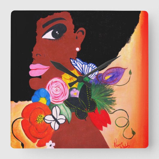 Schwarzer Schmetterling - Wall-Uhr Quadratische Wanduhr (Vorderseite)