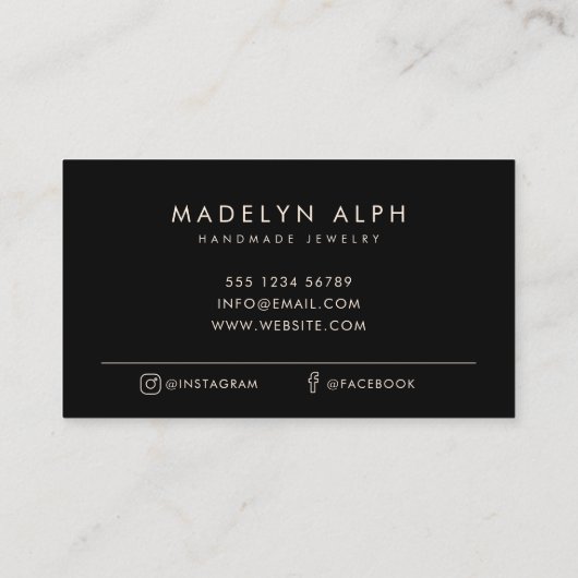Schwarzer Schmuck mit luxuriösen Script-Logos Visitenkarte (Rückseite)
