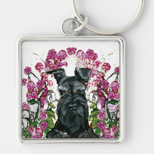 Schwarzer Schnauzer-Blumenstrauß Schlüsselanhänger