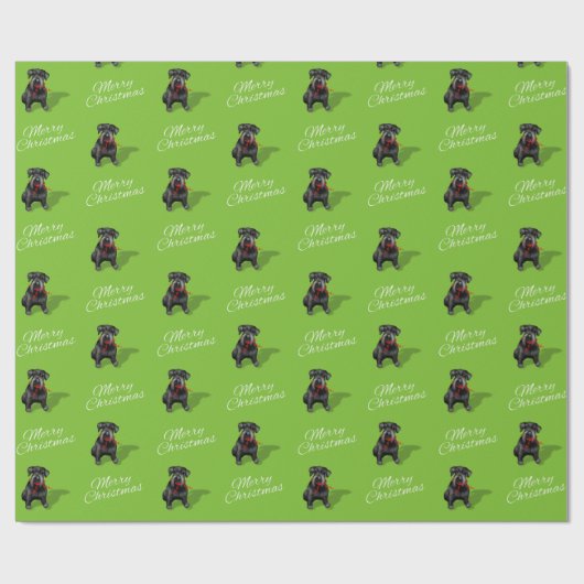 Schwarzer Schnauzer-Hundefrohe Weihnachten Geschenkpapier (Flach)