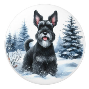 Schwarzer Schnauzer Winter Watercolor Art Keramikknauf