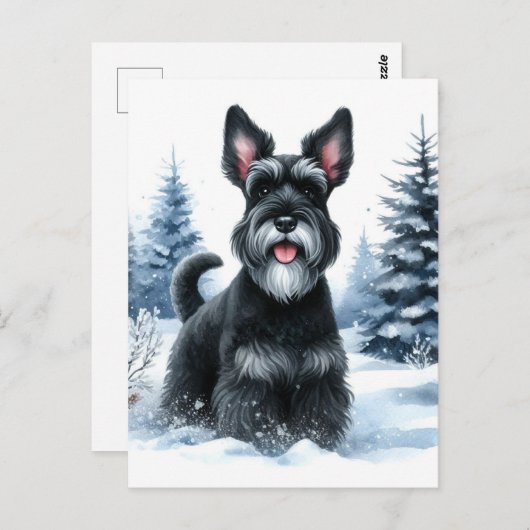 Schwarzer Schnauzer Winter Watercolor Art Postkarte (Vorne/Hinten)