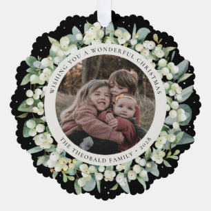 Schwarzer Schneebeeren+Eukalyptus-Weihnachtskranz  Ornament Karte