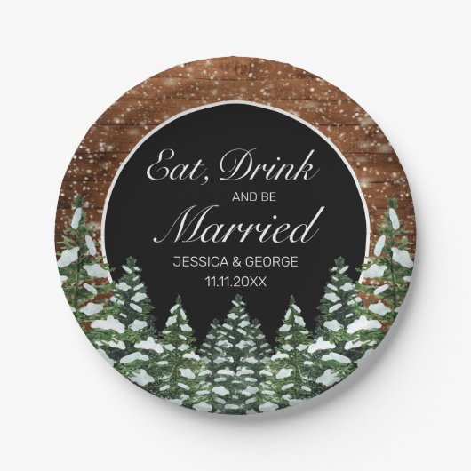 Schwarzer Schneewald essen Getränk Verheiratete Ho Pappteller (Vorderseite)