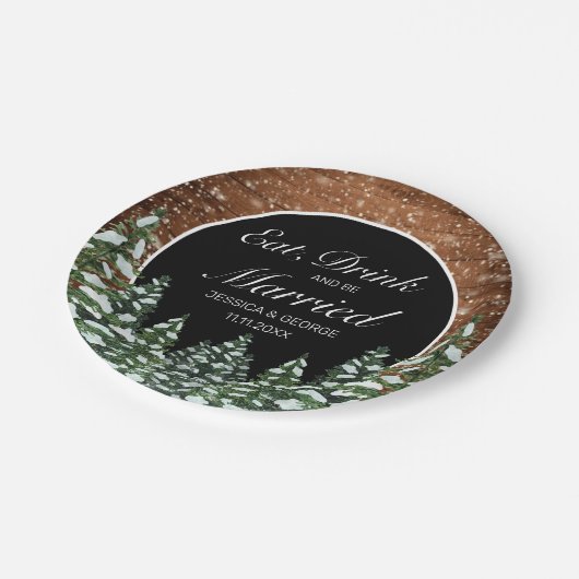 Schwarzer Schneewald essen Getränk Verheiratete Ho Pappteller (Schrägansicht)