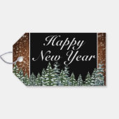 Schwarzer Schneewald & Waldkiefer - Glück Neues Ja Geschenkanhänger (Rückseite Horizontal)