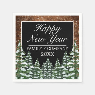 Schwarzer Schneewald & Waldkiefer - Glück Neues Ja Serviette