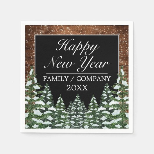 Schwarzer Schneewald & Waldkiefer - Glück Neues Ja Serviette (Vorderseite)