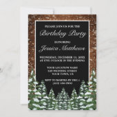 Schwarzer Schneewald & Waldland Pinien Geburtstag Einladung (Vorderseite)