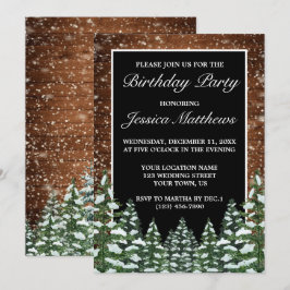 Schwarzer Schneewald & Waldland Pinien Geburtstag Einladung