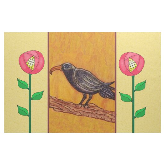 Schwarzer Schnitt auf Baumzweig rote gelbe Blumen Stoff (Yard (91,4 cm))