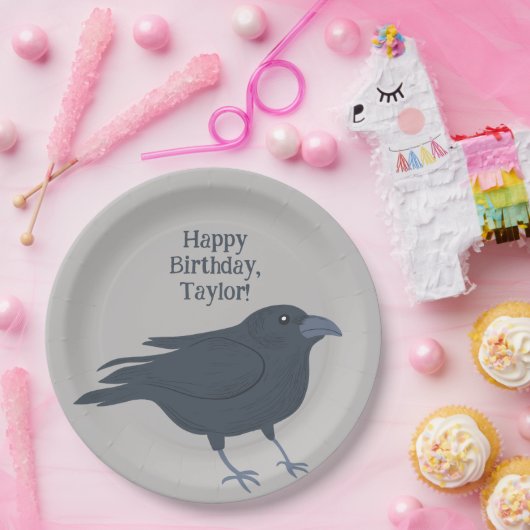 Schwarzer Schnitt auf grauem Personalisiert Pappteller (Party)