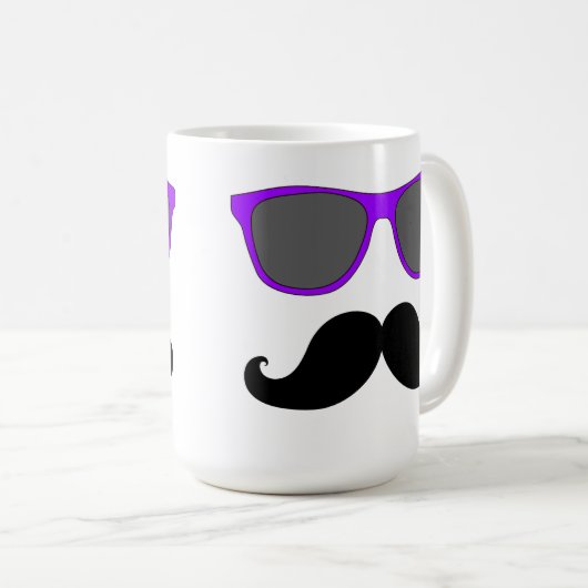 Schwarzer Schnurrbart und lila Sonnenbrille-Spaß Kaffeetasse (VorderseiteRechts)