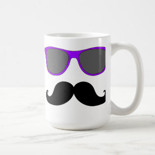 Schwarzer Schnurrbart und lila Sonnenbrille-Spaß Kaffeetasse