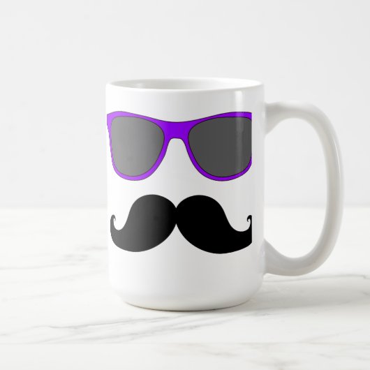 Schwarzer Schnurrbart und lila Sonnenbrille-Spaß Kaffeetasse (Rechts)