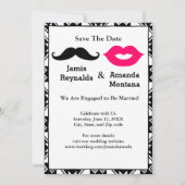 Schwarzer Schnurrbart und rosa Lippen Save the Dat Einladung (Vorderseite)