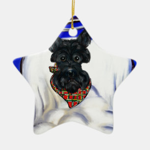 Schwarzer Schottischer Terrier Engel Keramik Ornament