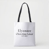 Schwarzer Schriftname etablierter Schokoladenliebh Tasche (Vorderseite)
