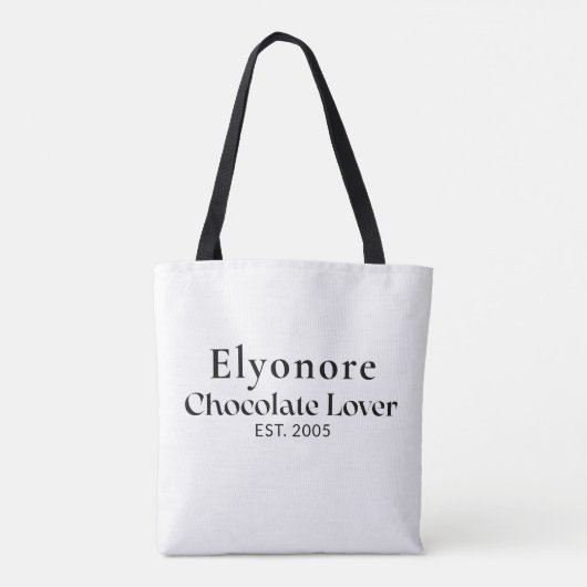Schwarzer Schriftname etablierter Schokoladenliebh Tasche (Rückseite)
