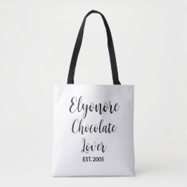 Schwarzer Schriftname etablierter Schokoladenliebh Tasche