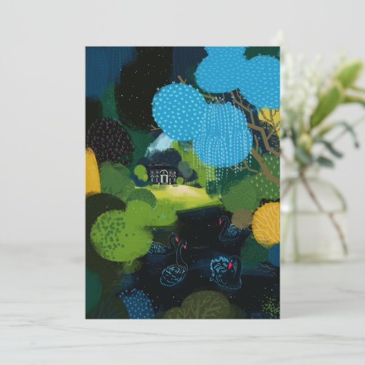 Schwarzer Schwan am See Einladung (Stehend Vorderseite)