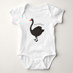 Schwarzer Schwan-Cartoon-Abbildung Baby Strampler
