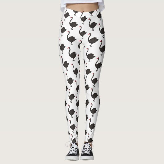 Schwarzer Schwan-Cartoon-Abbildung Leggings (Vorderseite)