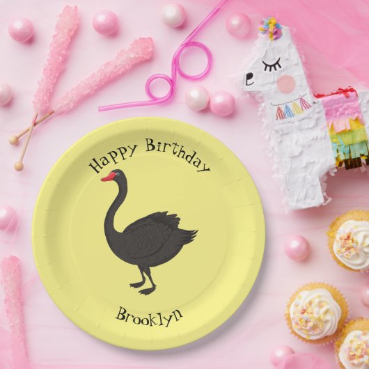 Schwarzer Schwan-Cartoon-Abbildung Pappteller (Party)