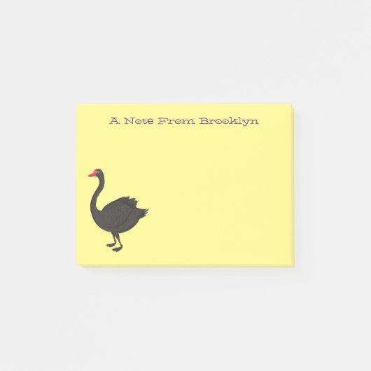 Schwarzer Schwan-Cartoon-Abbildung Post-it Klebezettel (Vorderseite)