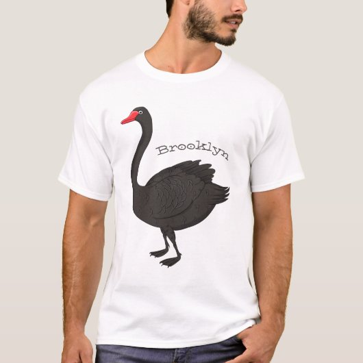 Schwarzer Schwan-Cartoon-Abbildung T-Shirt (Vorderseite)