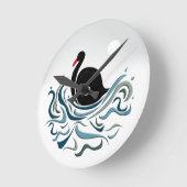 Schwarzer Schwan Runde Wanduhr (Winkel)