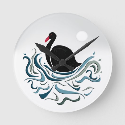 Schwarzer Schwan Runde Wanduhr (Vorderseite)