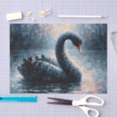 Schwarzer Schwan Schwimmende Malerei Seidenpapier (Handwerk)