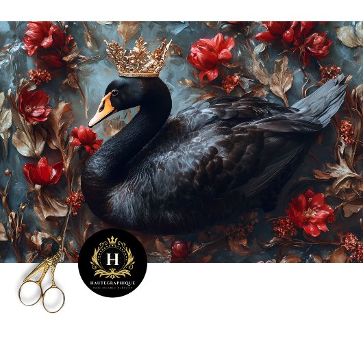 Schwarzer Schwanz mit goldener Crown Red Florals D Seidenpapier