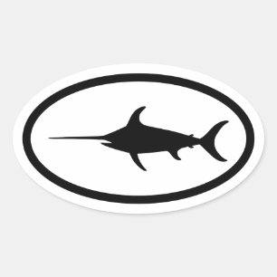 Schwarzer Schwertfisch-Oval-Aufkleber Ovaler Aufkleber