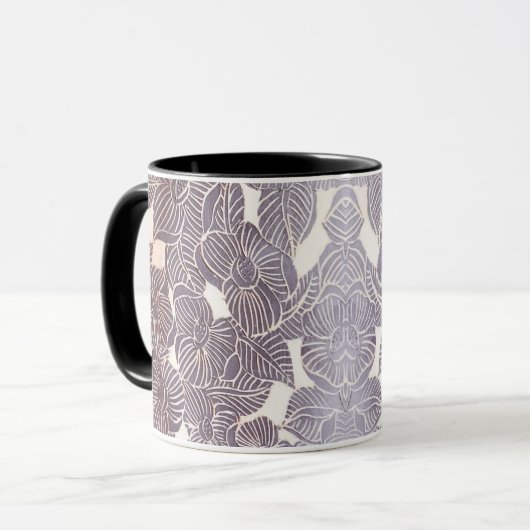 Schwarzer Sgraffito mit Blumen Tasse (Vorderseite Links)
