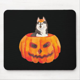 Schwarzer sibirischer Husky-Hund Frohes Halloween Mousepad