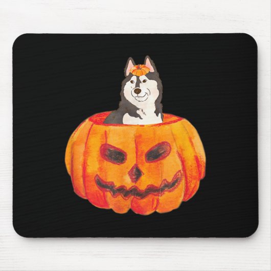 Schwarzer sibirischer Husky-Hund Frohes Halloween Mousepad (Vorne)