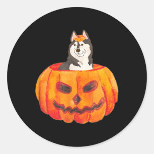 Schwarzer sibirischer Husky-Hund Frohes Halloween  Runder Aufkleber