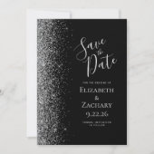 Schwarzer Silber Glitzer Edge Save the Date Ankündigung (Vorderseite)