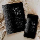 Schwarzer Silber Glitzer Edge Save the Date Ankündigung