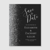 Schwarzer Silber Glitzer Magnetic Save the Date Magnetkarte (Vorderseite)