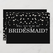 Schwarzer Silber Glitzer wirst du meine Bridesmaid Einladung (Vorne/Hinten)