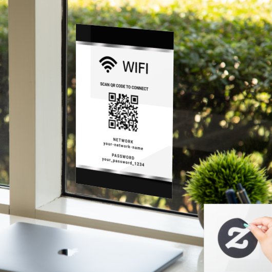 Schwarzer Silber-QR-Code-Wifi-Netzwerk und Passwor Fensteraufkleber (Büro)