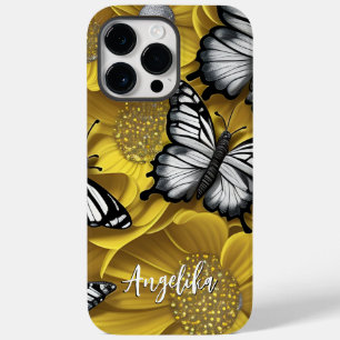 Schwarzer Silber Schmetterling Gelbe Blumen Benutz Case-Mate iPhone 14 Pro Max Hülle