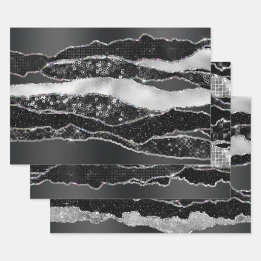 Schwarzer Silberfolie Glitzer elegant elegant eleg Geschenkpapier Set (Set)