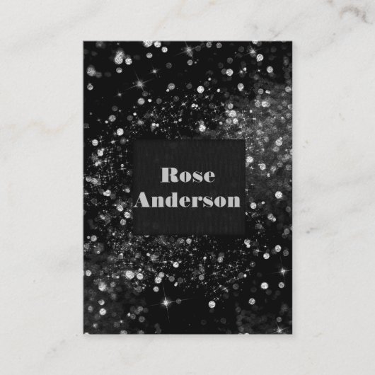 Schwarzer Silberglanzlichter Glitzer Visitenkarte (Vorderseite)