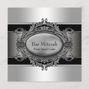 Schwarzer silberner Davidsstern Bar Mitzvah Einladung