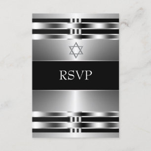Schwarzer silberner Davidstern Bar Mitzvah RSVP Karte