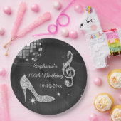 Schwarzer/silberner Disco-Ball und Heels-100. Pappteller (Party)